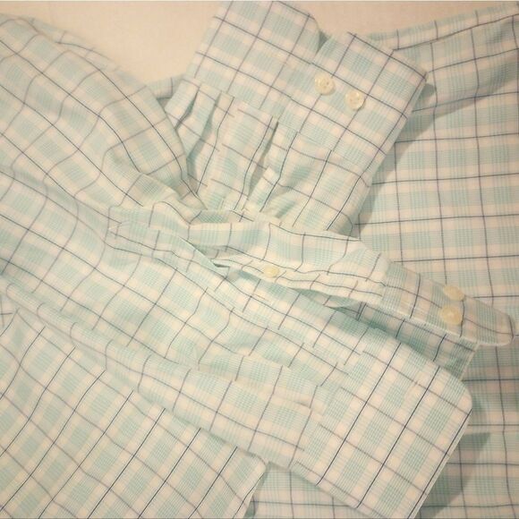 Lands end teal and navy plaid long sleeve button down - Picture 8 of 9